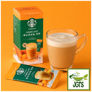 Starbucks - Premium Mix Caramel Latte - Box and one stick brewed in cup 
