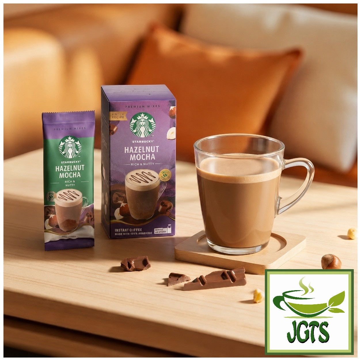 Starbucks - Premium Mix Hazelnut Mocha Latte - Fresh brewed in glass