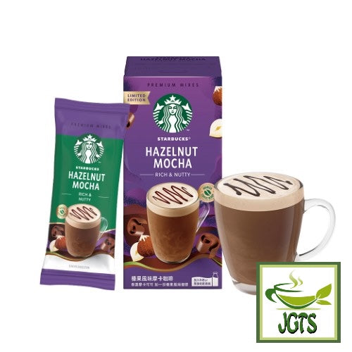 Starbucks Premium Mix Hazelnut Mocha Latte - Box stick and brewed in cup