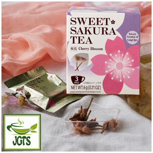 Tea Boutique - Sweet Sakura Cherry Blossom Tea - Package, single serving and glass