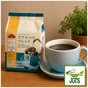 Top Value . Guatemala Blend Drip Coffee - Package and cup of coffee on table