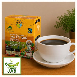 Top Value Green Eye Organic & Fairtrade 100% Colombian Drip Coffee - Product and cup of coffee