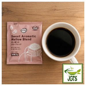 Top Value Sweet Aromatic Mellow Blend Drip Coffee - single drip coffee packet and cup of coffee