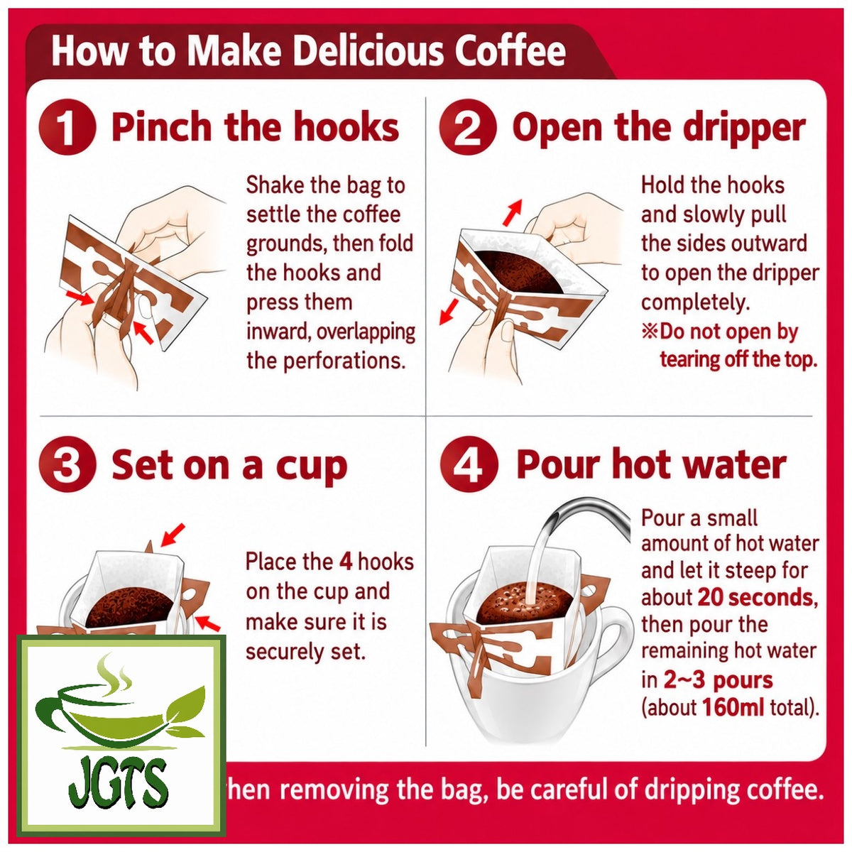 (UCC) GOLD SPECIAL PREMIUM One-Drip Coffee Cafe Nouveau (Limited Time Offer) - Instructions to brew Cafe Nouveau drip coffee (E)