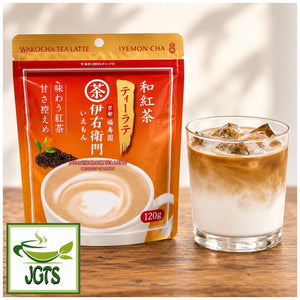 Wakocha (Black Tea) Latte - Package and iced black tea latte
