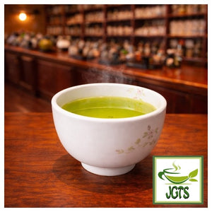 (Yamana) Funmatsu Ryokucha Powdered Green Tea - Brewed in cup at teashop