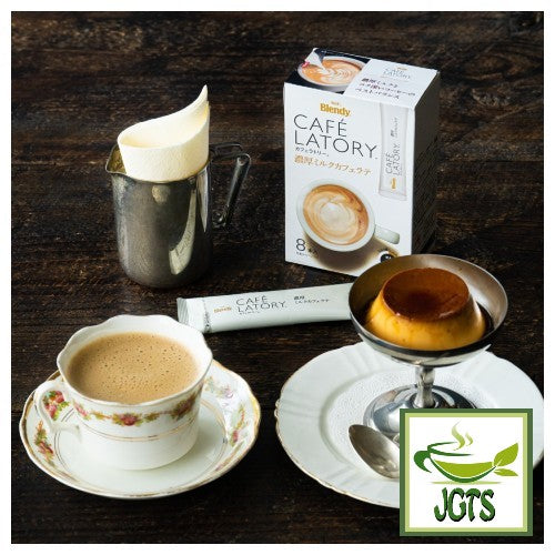 (AGF) Blendy Cafe Latory Milk Cafe Latte - served in mug with snacks