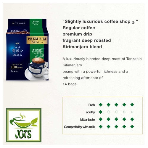 (AGF) Slightly Luxurious Coffee Shop Premium Drip Deep Roasted Kilimanjaro Blend (14 Pack) - Flavor chart