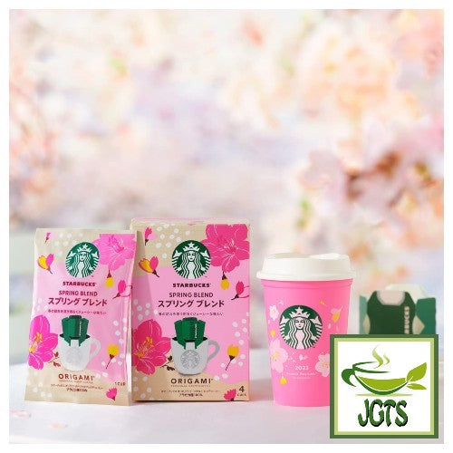Starbucks Origami Personal Drip Coffee Spring Blend and Cup (1 Pack) - Pink with package