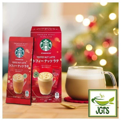 Starbucks Premium Mix Toffee Nut Latte - Toffee Nut packages and cup