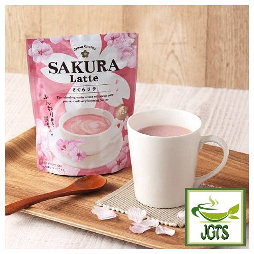 Tea Boutique Instant Sakura Latte -Package and brewed in cup