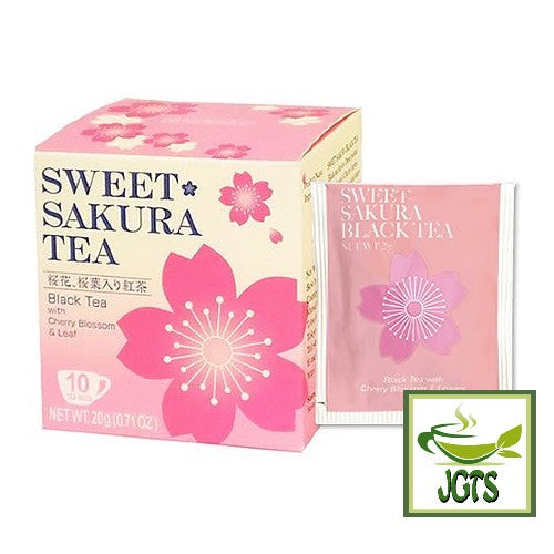 Tea Boutique Sweet Sakura Tea (Black leaf with Cherry Blossom) - Package and one wrapped teabag