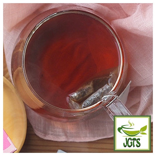 Tea Boutique Sweet Sakura Tea (Black leaf with Cherry Blossom) - Sakura tea bag brewed in glass pot